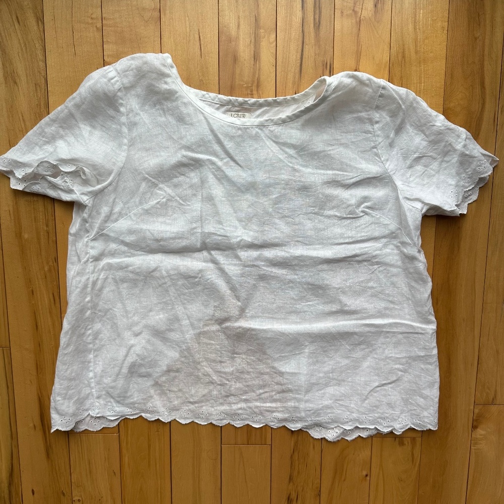 J.Crew Linen Top Open Wrap Back‎ with Scalloped Eyelet Hem